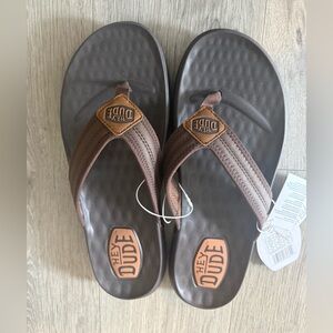 Hey Dude Men's Brown Flip-Flop Sandals with Tan Logo Patch